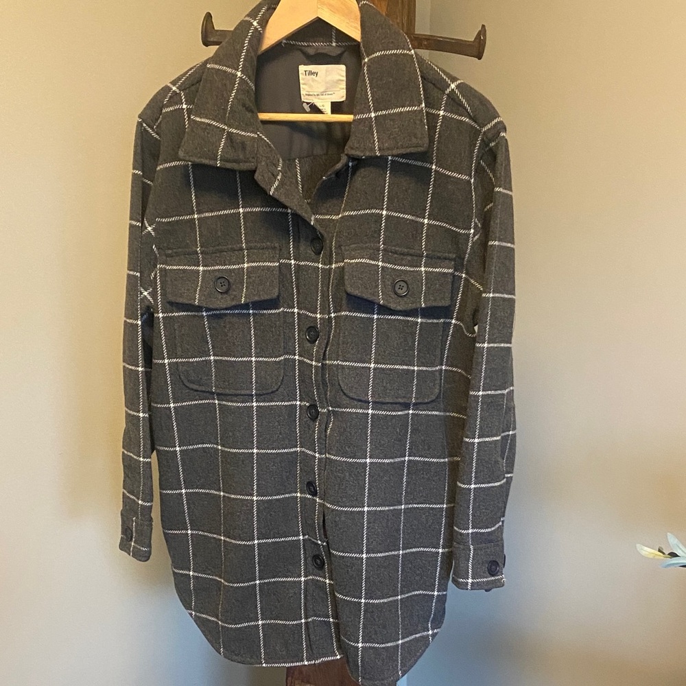 Tilley Women's Gray Windowpane Button-Front Jacket